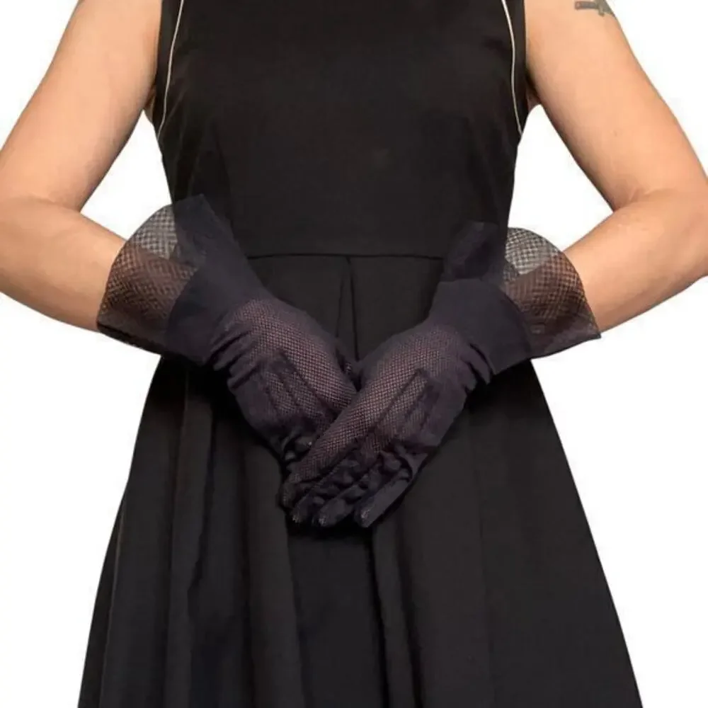 Vintage Navy Blue Mesh Gauntlet Womens Evening Gloves Size 6 - Made in Saxony